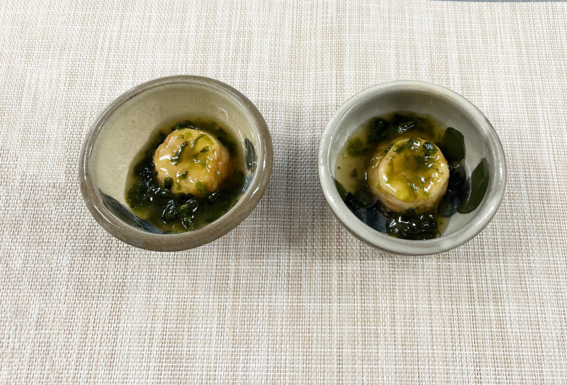 蓮根饅頭のアオサ餡
